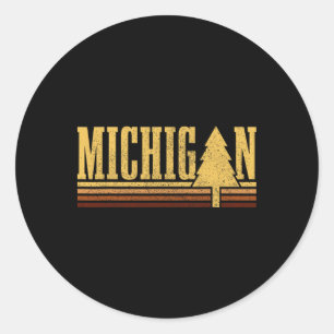 Adesivo Redondo Michigan Árvore Vintage Orgulho do Estado Camping 