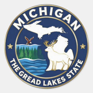 Adesivo Redondo MICHIGAN Patrimônio do Estado dos Grandes Lagos