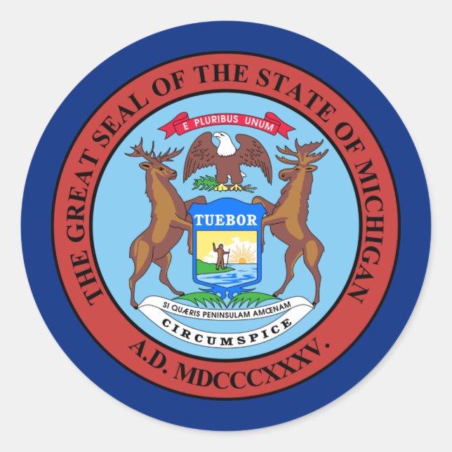 Adesivo Redondo Michigander Seal, Seal do Michigan Sticker (Frente)