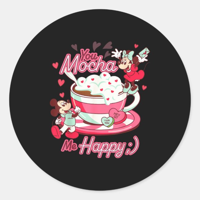 Adesivo Redondo Mickey &amp; Minnie Valentine's Day You Mocha Me H (Frente)