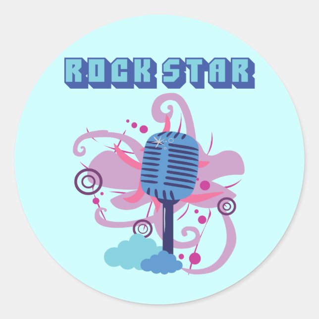 Adesivo Redondo Microfone Rock Star (Frente)