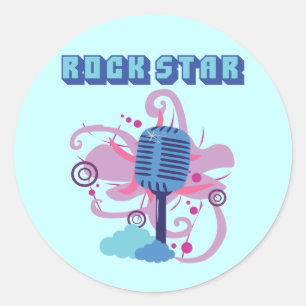 Adesivo Redondo Microfone Rock Star