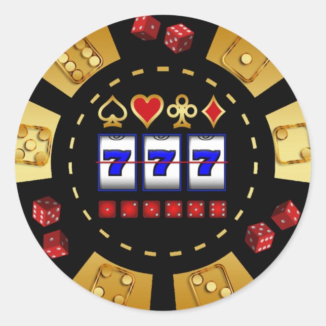 ADESIVO REDONDO MICROPLAQUETA DE PÓQUER DOURADO E PRETA DO JOGO (Frente)