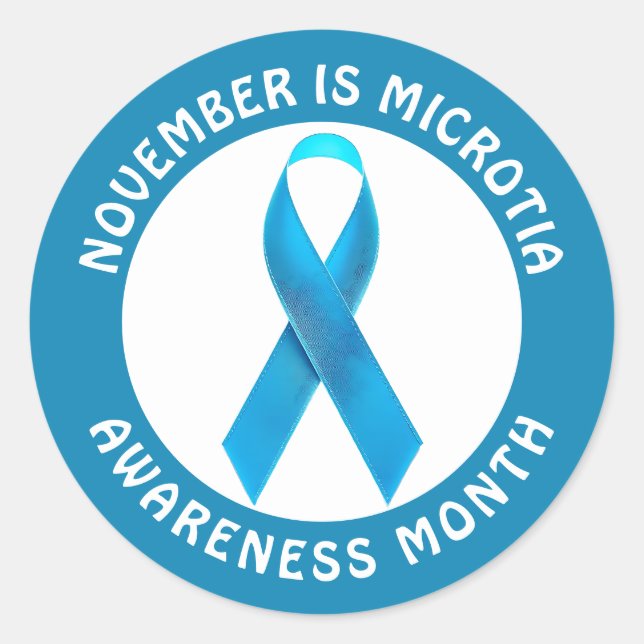Adesivo Redondo Microtia Blue Awareness Month Ribbon (Frente)