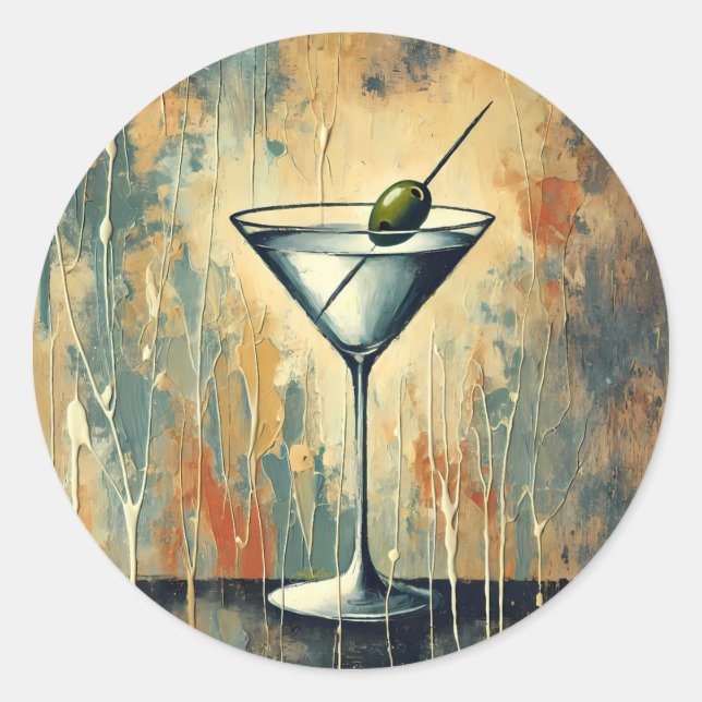 Adesivo Redondo Mid Century Mixed Media Martini Art (Frente)