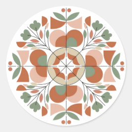 Adesivo Redondo Mid-Century Modern Abstract Floral Sticker