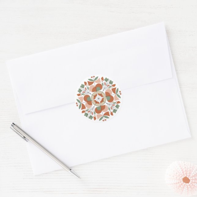 Adesivo Redondo Mid-Century Modern Abstract Floral Sticker  (Envelope)