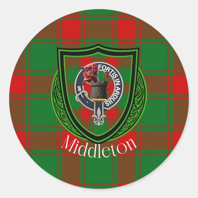 Adesivo Redondo Middleton Scottish Clan Tartan & Crest (Frente)