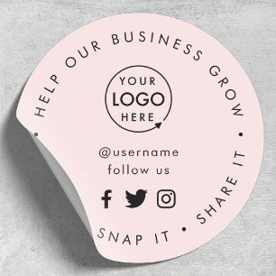 Adesivo Redondo Mídia social Logotipo rosa Ajuda nossa empresa