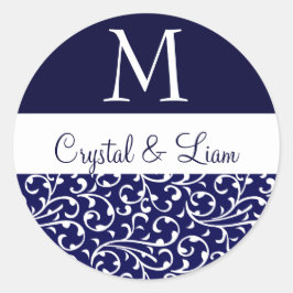Adesivo Redondo MIDNIGHT - AZUL e Casamento tema damasco BRANCO