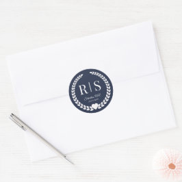 Adesivo Redondo Midnight Navy Blue Wedding Monogram Initials