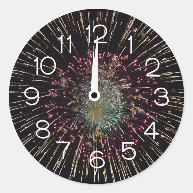 Adesivo Redondo Midnight New Years Eve Clock On Fireworks  (Frente)