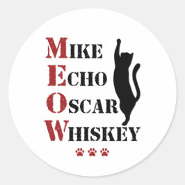 Adesivo Redondo Mike Echo Oscar Whiskey MEOW Cat