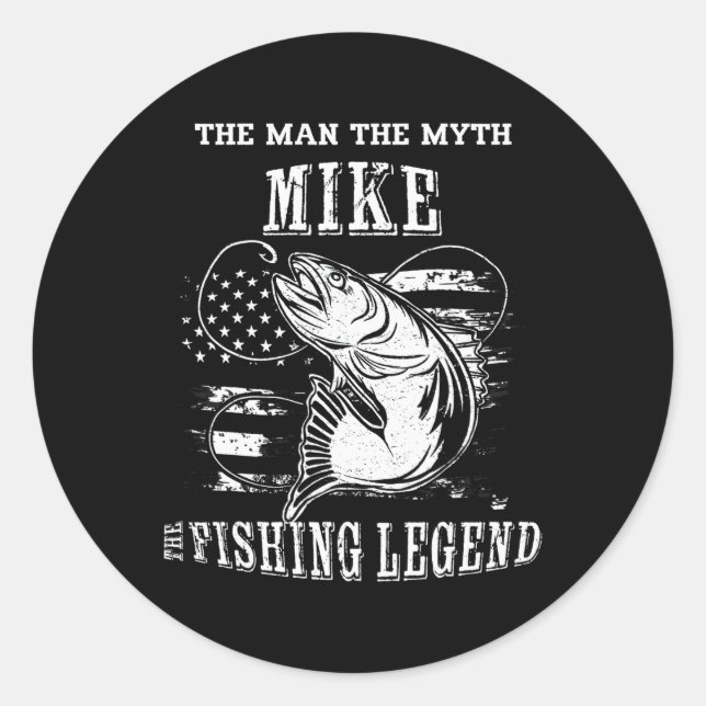 Adesivo Redondo Mike Man Myth Legenda de Pesca Nome Personalizado (Frente)
