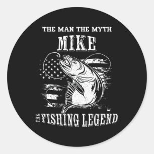 Adesivo Redondo Mike Man Myth Legenda de Pesca Nome Personalizado