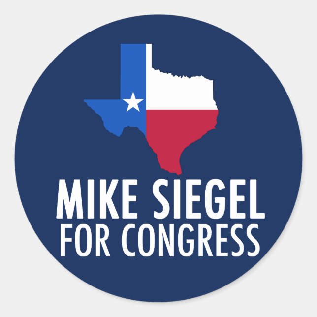 Adesivo Redondo Mike Siegel para o Congresso no Texas (Frente)