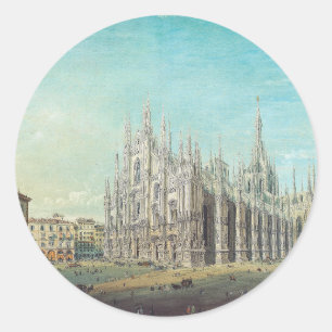 Adesivo Redondo Milão Piazza del Duomo década de 1850 por Carlo Bo