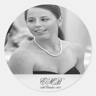 Adesivo Redondo Milestone Birthday Photo Elegant Black White