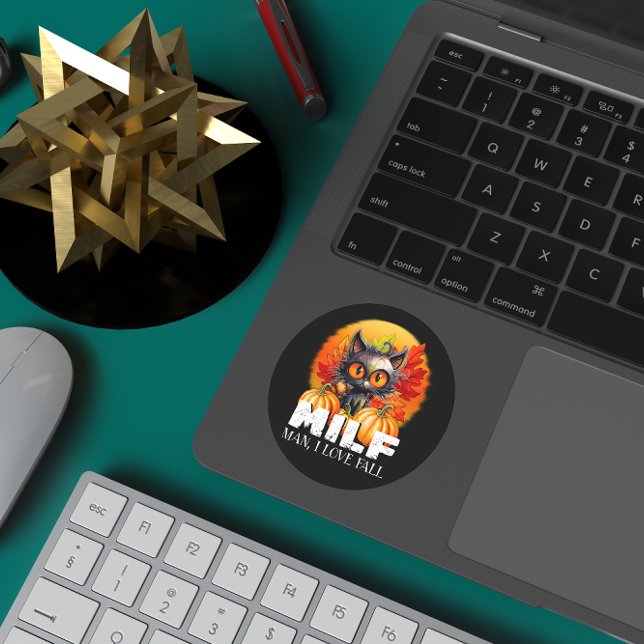 Adesivo Redondo Milf, Cara, Eu Adoro Cair, Autumn Cat Sasonal Cote (Criador carregado)