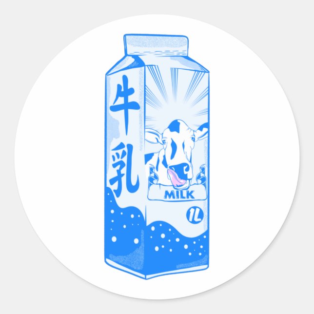 Adesivo Redondo Milk Carton Kanji Japonês (Frente)