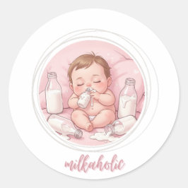 Adesivo Redondo Milkaholic Baby Print | Cute Nursery Funny Art