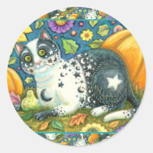 ADESIVO REDONDO MILKYWAY, UM GATO MÍSTICO HALLOWEEN, LUA E ESTRELA