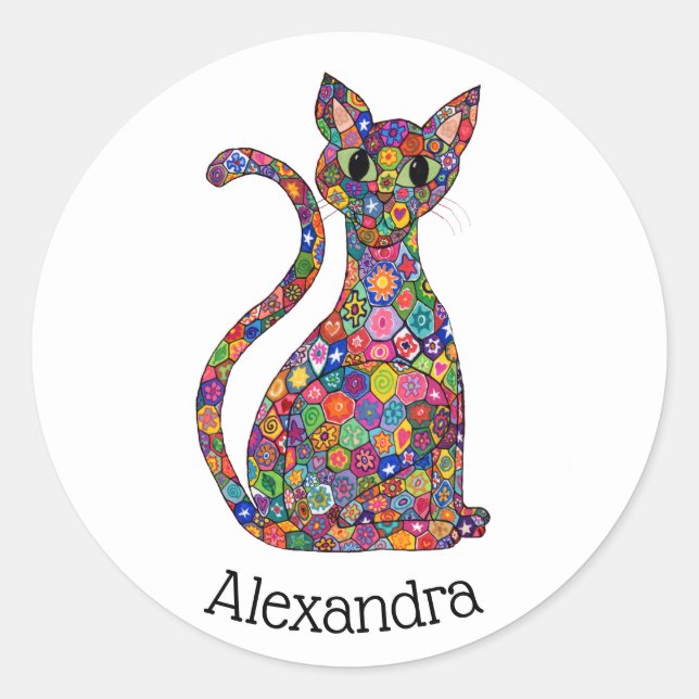 Adesivo Redondo Millefiori Floral Cat Monograma Colorida (Frente)