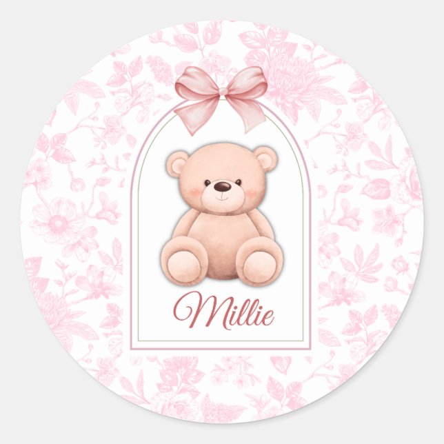 Adesivo Redondo Millie | Design de Enfermeiro de Urso Rosa Persona (Frente)