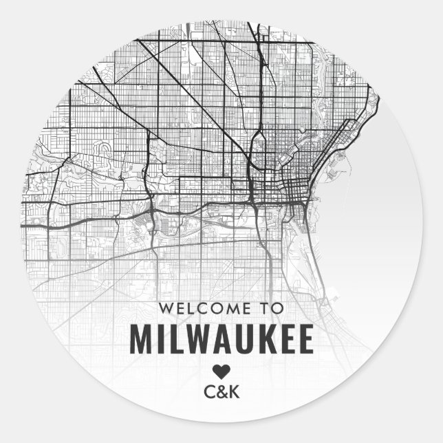 Adesivo Redondo Milwaukee, Mapa da Cidade de Minnesota | Boas-vind (Frente)