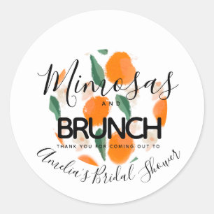 Adesivo Redondo Mimosa Brunch Desenhado à Mão  Chá de Noiva  