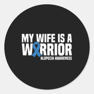 Adesivo Redondo Minha esposa é uma guerreira Blue Ribbon Alopecia 