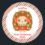 Adesivo Redondo Minha primeira garota bonitinha de Natal, christma<br><div class="desc">Presente de Natal</div>