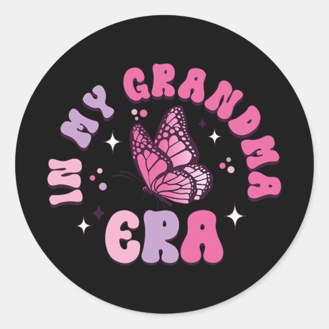 Adesivo Redondo Minha vovó Era Engraçada Borboleta Groovy Mãe (Frente)