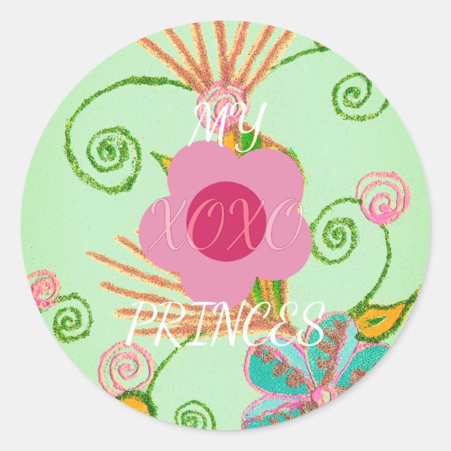Adesivo Redondo Minha XOXO Pequena Princesa Floral Impressão (Frente)