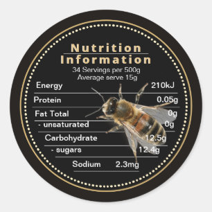 Adesivo Redondo Mini AU Mel Nutrition Information Realist Bee