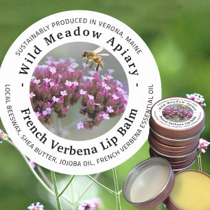 Adesivo Redondo Mini Beeswax Lip Balm Lid Label Francês Verbena