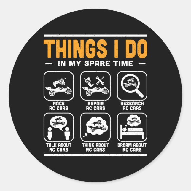 Adesivo Redondo Mini Carro Rc Entusiasta Coisas Que Eu Faço Em Min (Frente)