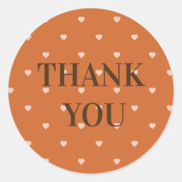 Adesivo Redondo Mini Coração Laranja Queimada, Obrigado