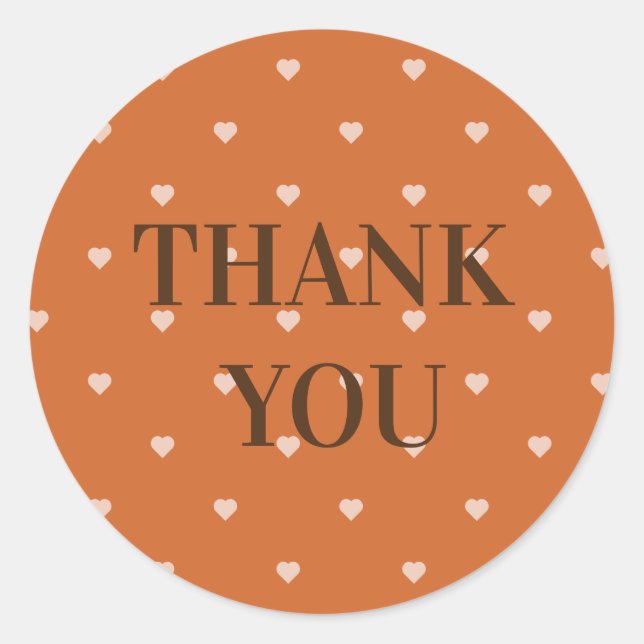 Adesivo Redondo Mini Coração Laranja Queimada, Obrigado (Frente)