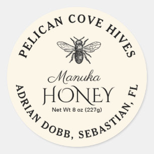 Adesivo Redondo Mini Manuka Honey Jar Lid Label Branco