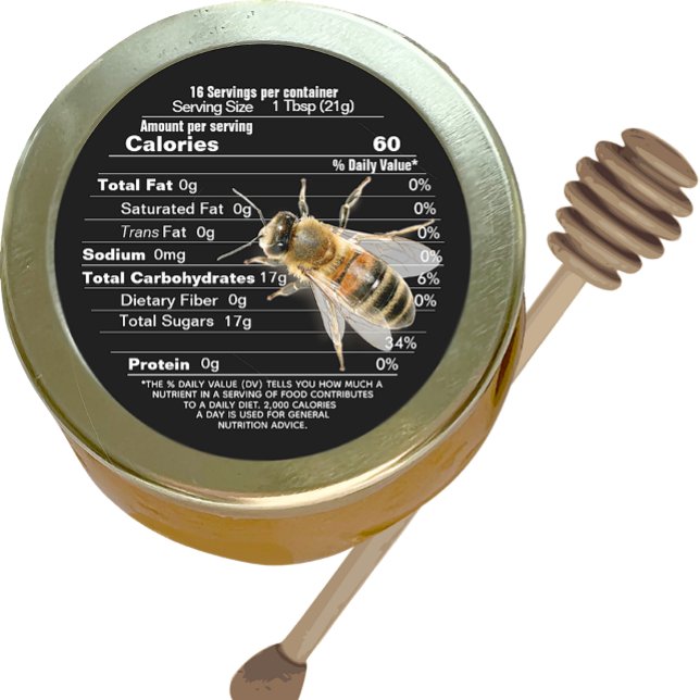 Adesivo Redondo Mini Mel Lid Label Nutrição Preta Fato com Abelha (Criador carregado)