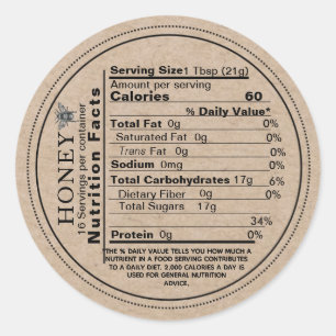 Adesivo Redondo Mini Mel Nutrição Fatos Kraft Label Vintage Bee