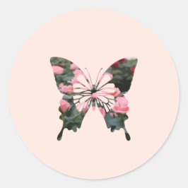Adesivo Redondo Mini Rosas Rosa Borboleta Flor Digital