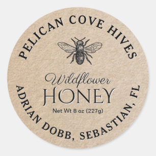 Adesivo Redondo Mini Wildflower Honey Jar Lid Label Kraft