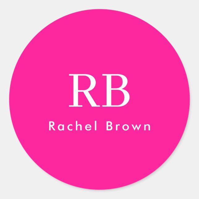 Adesivo Redondo Minialista Feminina Elegante Monograma Rosa Quente (Frente)