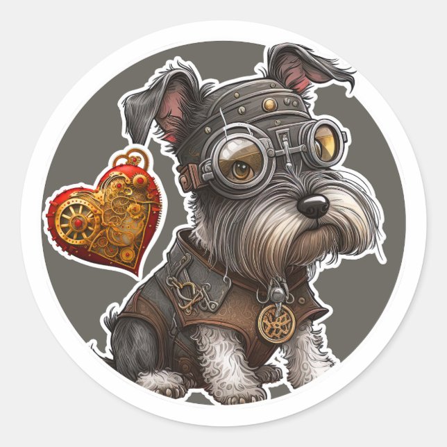 Adesivo Redondo Miniatura - Cão Schnauzer (Frente)