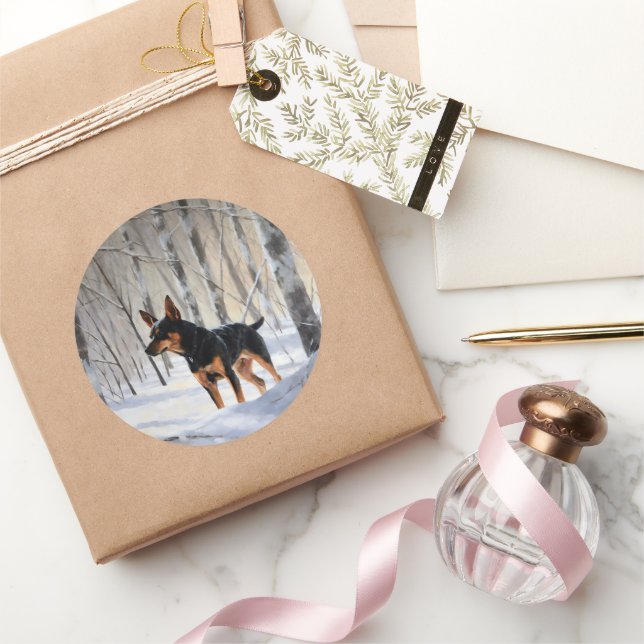 Adesivo Redondo Miniatura Pinscher Deixa-o nevar no Natal (Presentear)
