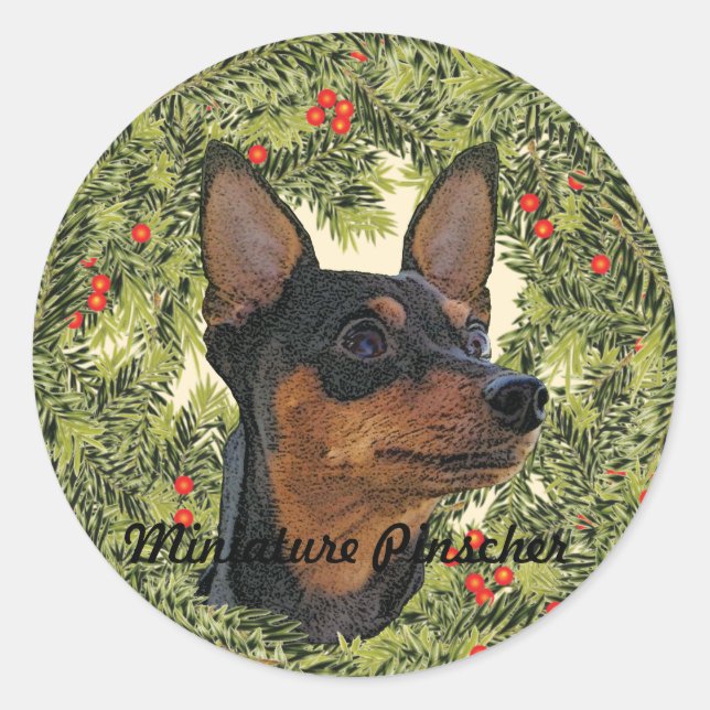 Adesivo Redondo Miniatura Pinscher Wreath (Frente)