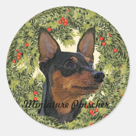 Adesivo Redondo Miniatura Pinscher Wreath