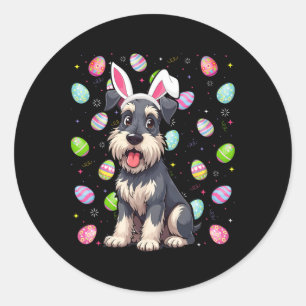 Adesivo Redondo Miniatura Schnauzer Cachorro Páscoa Ovo Caça Coelh